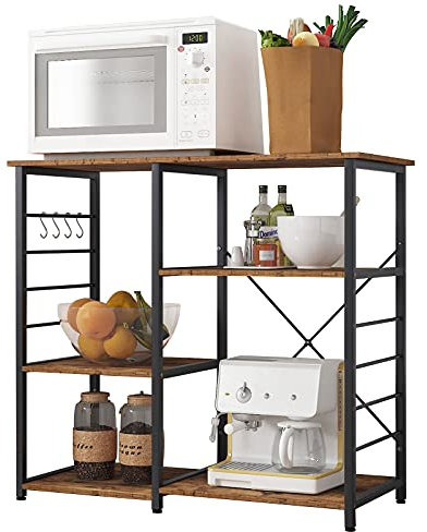 sogesfurniture Küchenregal Mikrowellenhalter, 3+3 Ablage Bäcker Regal Standregal Metallregal Stabil Haushaltsregal platzsparend Küchenregallagerung, Vintagebraun