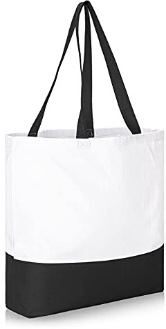 IMFAA Plain 10oz Strong Large(50X40X12) Cm Reusable Grocery Shopping, Fashionable Two-Tone Bags for Crafts, DIY and Creative Designs Cotton Canvas Tote Bag. (Black & White, Pack-1)