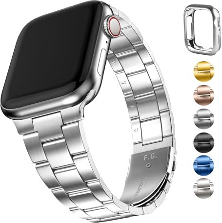 Fullmosa Metallarmband Kompatibel mit Apple Watch SE 3 Armband 44mm 45mm 42mm(Series 3 2 1) Damen Herren, Neues Metall Schlanks Frauen Ersatzband für iwatch SE 3 2 1 Series 9 8 7 6 5 4, Silber