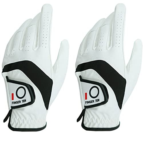 Finger Ten Golfhandschuhe Herren Leder Links Rechts Golfhandschuh Wert 2 Stück, Golf Handschuhe Nicht Paaren Männer Golfer Rain Griff rutschfest (L, Links)