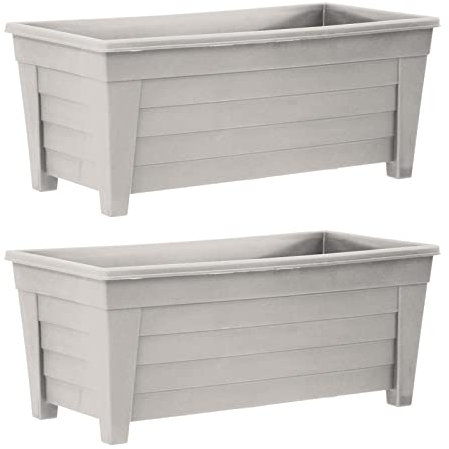 simpa Plastic Trough Garden Planter Pots 55cm Length - TAUPE, Set of 2 Pots - Suitable for Indoor or Outdoor Use with DIY Drainage Holes.