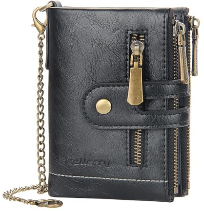 aolaso Mens Wallet with Chain PU Faux Leather Bifold RFID Blocking Wallet for Men Double Zipper Coin Pocket Purse Double Anti-Theft