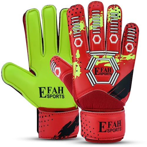 EFAH SPORTS Guanti da portiere di calcio per bambini ragazzi con forte Presa Palme (6, Red/F.yellow)