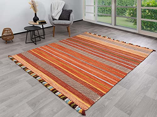 Steffensmeier Handwebteppich Turbat | Antistatisch | 100% Baumwolle | Terra, handgewebt, Größe: 120x170 cm