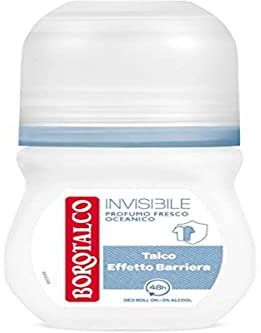 Borotalco, Deodorante Roll On Invisibile Azzurro, Formula Senza Alcool con Talco Effetto Barriera, Cattura e Non Trasferisce Aloni, 48h di Efficacia, Profumo Fresco Oceanico - 1 Flacone da 50 ml