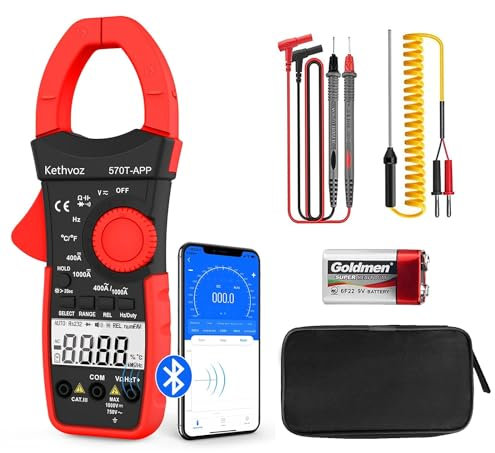 Digital Multimeter Clamp Meter TRMS 4000 Counts Kethvoz Volt Meter, with Bluetooth Auto Range Measure AC/DC Voltage Current Resistance Capacitance Frequency Temp Electric Meter Tester 570TAPP