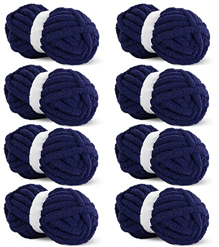 HOMBYS Navy Blue Chenille Yarn for Crocheting, Knitting & Hand Knitting, Super Bulky Chunky Yarn, Soft Plush, 8 Jumbo Pack (31.7 yds, 8 oz Each Skein)