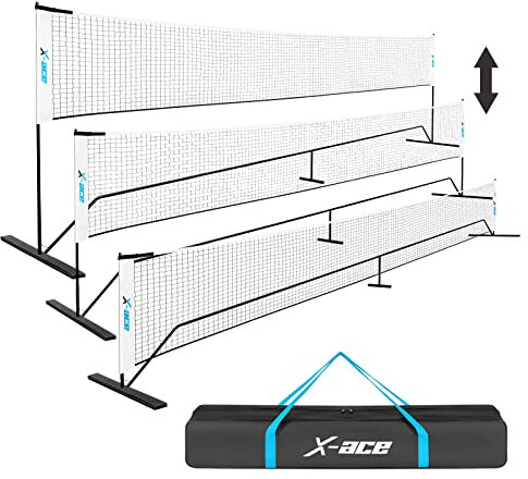X-ACE Tragbares Badmintonnetz 20FT - Höhenverstellbares Federball Netz für Tennis, Fußballtennis und Pickleball - Robuste Konstruktion & Einfache Montage im Garten und Outdoor