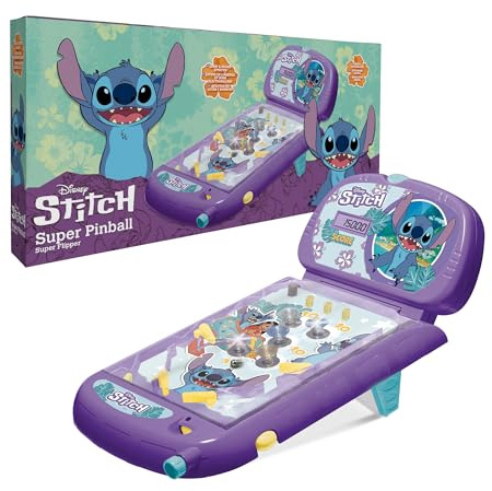 IMC Toys Stitch Super Pinball, Juego al Estilo de Stitch, Golpea la Bola y Haz el Máximo de Puntos, Arcade en Version Porttatil, Juguete Regalo para Niños y Niñas de 4 a 6 Años