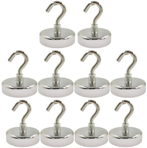 AWOXIHJ 10 Pièces Crochets Magnétiques, Crochet Aimanté, Crochets pour Réfrigérateur, Crochets de Suspension Magnétiques Extra Forts pour Aménagement Van, la Cuisine, le Bureau et le Garage(Argenté)