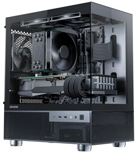 Okinos Aqua 3 Air, Micro ATX Case, MATX PC Case with 3 X 120mm 3-Pin Non-PWM Fans (No ARGB) Pre-Installed, Panoramic View Tempered Glass Front & Side Panel, with Type C Port, Black