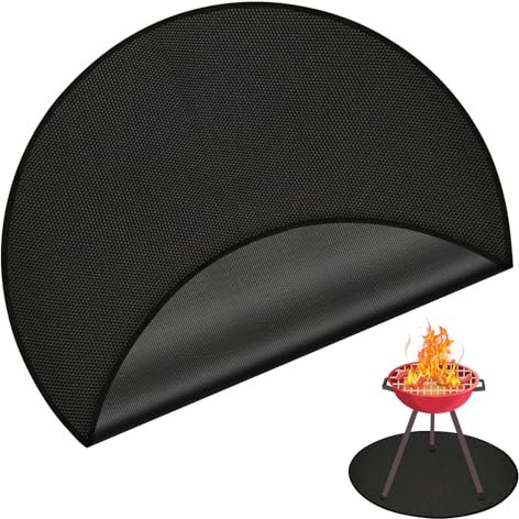 NQEUEPN 48in Fireplace Floor Protector, Reusable Fireproof Grill Mat Heat Resistant Round Fire Pad Fire Pit Rug Stove Accessories Mat Reliable Fire Mat for Deck Lawn Patio Outdoor (Black)