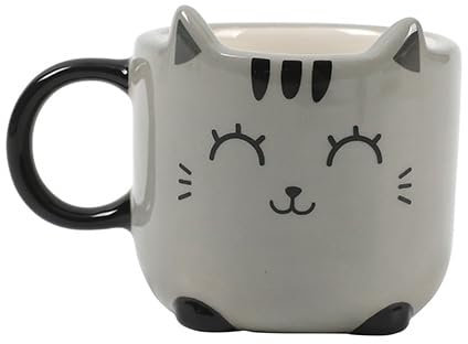 I-TOTAL® - Set di tazze da caffè in ceramica per espresso - SET 2 pezzi, 90 ml ciascuno - Perfette per gli amanti dell'espresso, per la casa o l'ufficio, 90 ml (GREY CAT)