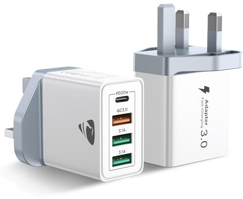 Aioneus USB C Plug, 40W 4-Port Fast Charger Plug UK 2-Pack PD Type C Power Adapter + QC Wall Charger, Charging Plug for iPhone 16 15 14 13 12 11Pro Max,X,SE,Samsung S25 24 S23 22 A56 55 54 53, iPad
