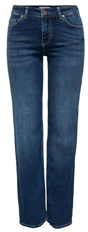 ONLY Jean Coupe Droite ONLBLUSH Taille Moyenne Straight Fit Jeans Dark Blue Denim XL 34 Dark Blue Denim XL / L34