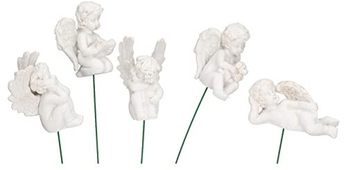 Herramientas y Accesorios de Tejido de TBest Ángel en la Tumba, 5 Piezas Cupido Figurina en el Palo Resina Duradera Tamaño en Miniatura Figura de ángel Ampliamente Usado para