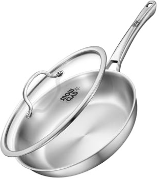 SNOWCLAD Edelstahlpfanne, 28 CM mit deckel, Edelstahlpfanne unbeschichtet, Pfanne induktion, Universalpfanne, Alle Herdarten Geeignet, Ofen- und Spülmaschinenfest