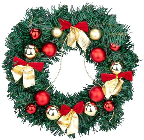 Yesaler Ghirlanda Natalizia Decorativa Ghirlanda di Porte Artificiali La Casa Ornamenti Natale Decorazione Appesa con bacche e fiocco 30 cm (J05)