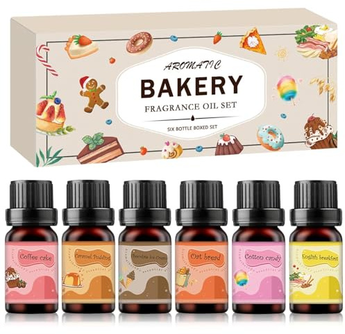 Coffret d'huiles essentielles pour pâtisserie, huile parfumée pour bougies, huiles parfumées d'aromathérapie, coffret d'huiles parfumées pour diffuseurs d'huiles essentielles (6 x 10 ml)