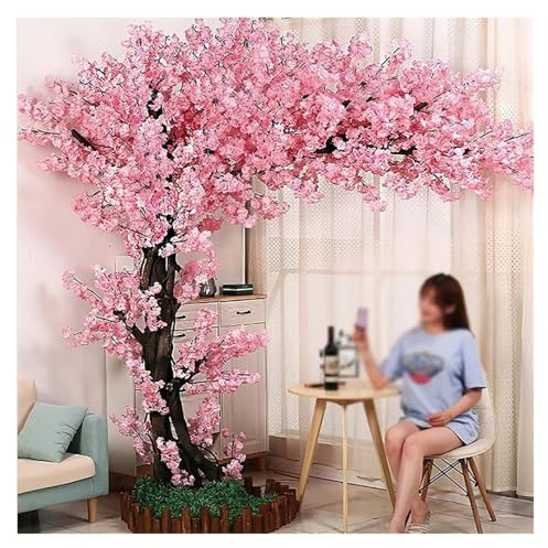 Árbol de cerezo artificial grande, hecho a mano, flores rosadas, decoración de interiores, exteriores, hogar, oficina, boda