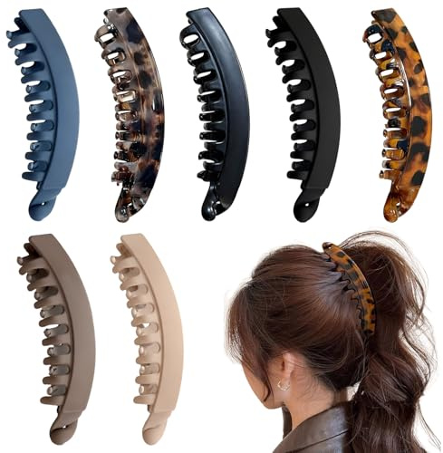 7 pinzas para el pelo de plátano, pinzas grandes para cabello grueso, clip de plátano para cola de caballo de sujeción fuerte, clips largos de doble peine, accesorios para el cabello francés para