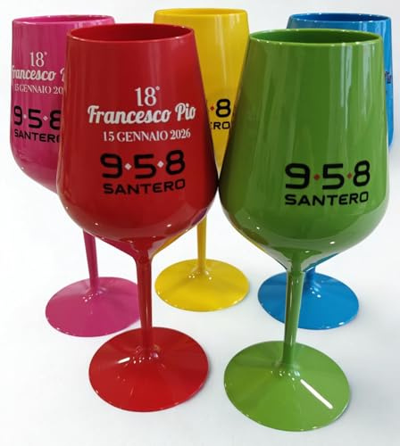 Calice Santero 958 47 cl -Personalizzabile con nome e piccole frasi -Bomboniera originale ed unica. Idea regalo per feste, compleanni, eventi e party - Bicchiere Colorato -Set da 5