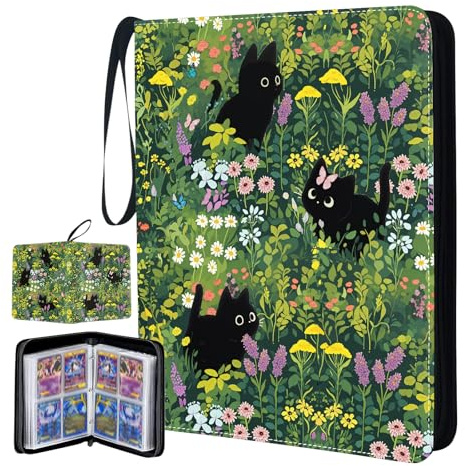 Card Binder for Girls, Cat Trading Card Binder 4 Pocket, Collectible Trading Card Holder for 400 Cards, PU Leather Binders Game Cards Collection Sports Cards Collector Albums with Zipper