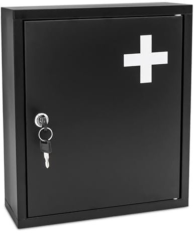 Spetebo Metall Medizinschrank schwarz abschließbar 2 Fächer - 36 x 31 cm – Wand Arzneischrank inklusive 2 Schlüssel - Apothekerschrank Verbandskasten Medikamentenschrank Erste Hilfe Hausapotheke