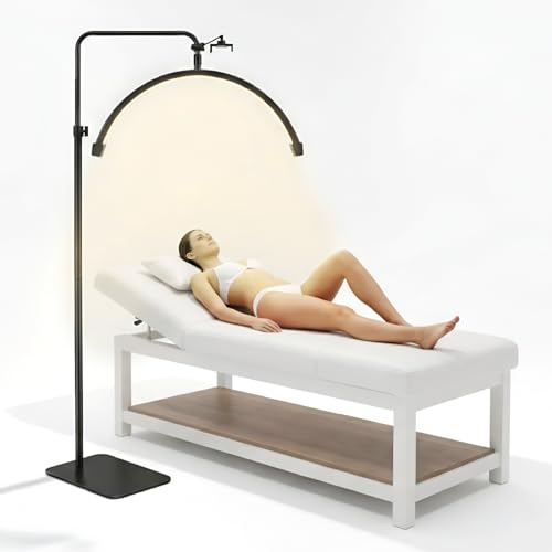 Lampada Extension Ciglia Professionale con Supporto Smartphone, Lampada Mezza Luna Estetica a LED, Regolabile per Estetista, con Piantana da Terra | Lashmaker per Trattamenti Viso, Corpo e Tattoo