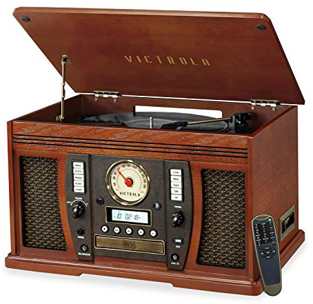 Victrola Aviator 8-in-1 Bluetooth Record Player & Multimedia Center with Built-in Stereo Speakers - 3-Speed Turntable, Vinyl to MP3 Recording, Wireless Music Streaming, Mahogany