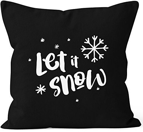 Autiga Kissenbezug Let it Snow Winter Weihnachten Spruch Schnee Eiskirstalle Schneeflocken Kissen-Hülle Deko-Kissen Baumwolle schwarz 40cm x 40cm