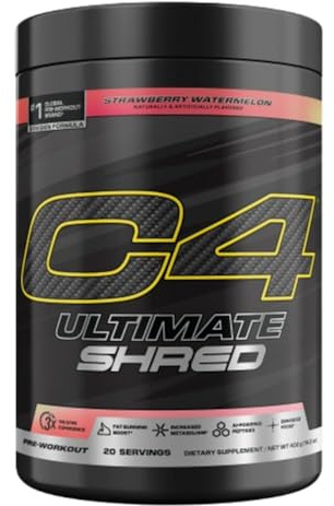 Cellucor C4 Ultimate Shred Pre Workout Powder, Fat Burner for Men & Women, Weight Loss Supplement with Ginger Root Extract, Strawberry Watermelon, 20 Servings, 12.3 Ounce (Pack of 1)