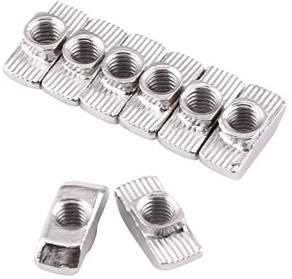 Walfront 50Pz Dado a T-Scanalatura in Acciaio al Carbonio Placcato Zincato, Dadi a T a Testa di Martello M5 a Standard Europeo Profilo per Estrusione(EU20-M5 × 10 × 6)