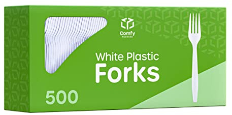 Comfy Package [500 Count] Heavy Duty White Plastic Forks, Extra Heavyweight Disposable Forks Perfect for Restaurants, Parties, and Dinner