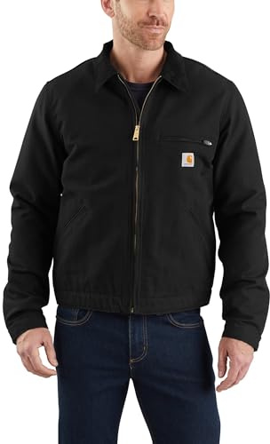 Carhartt Giacca Detroit, Vestibilità Comoda, In Tessuto Duck Con Fodera Tipo Coperta A Righe, Uomo, Nero, XL