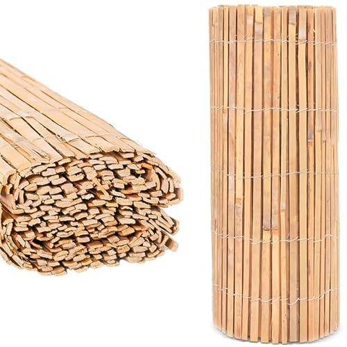 BLADO Natural Bamboo Slat Fence - Screening Slatted Roll for Garden Outdoor Wind/Sun Protection-Garden Privacy Shield-Fence Panel (H: 2.0M x L: 4M)