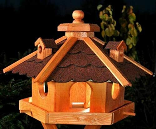 XXL Premium - Luxus Vogelhaus mit/ohne Solar/mit/ohne Ständer Holz Futterhaus Vogelfutterhaus Vogelvilla Modell 2020, : Rot + Solar