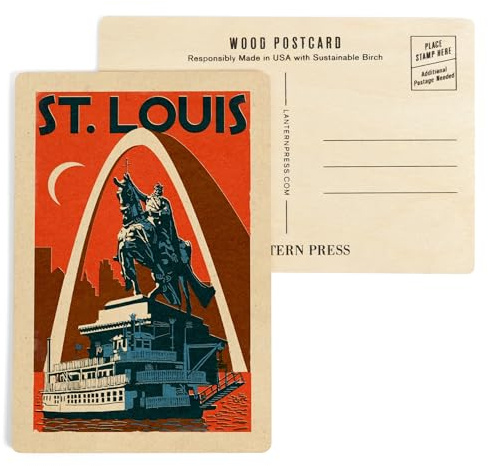 St. Louis, Missouri, Woodblock (4x6 Birch Wood Postcards, 2-Pack Stationary, Rustic Home Wall Decor)