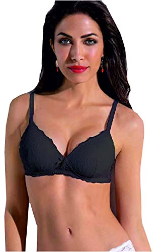SIELEI 1 Pezzo Reggiseno Donna 2676 Senza Ferretto Push Up in Pizzo - Coppa B, Nero 3B