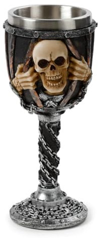 Puckator Decorative Skull with Chains Goblet I Skull Themed - Home Decoration - Wine Goblet - Fantasy Decorative Home Accessories - Stainless Steel - Resin