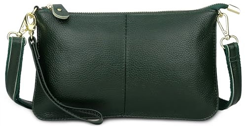 FORRICA Cartera Mujer Bolso Bandolera Pequeño Bolso de Teléfono Móvil Cuero Genuino Crossbody Bolsas Cremallera Monedero con Correas de Muñeca Verde
