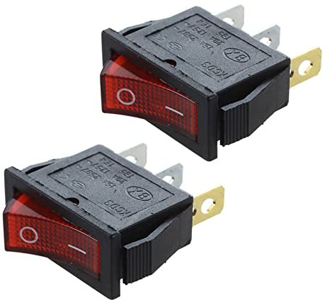 2X Interrupteur a bascule ON OFF Bipolaire 28x10mm 250V 15A ROUGE 3 Bornes