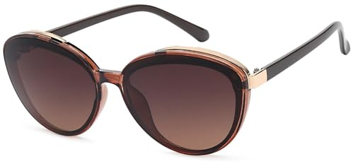 styleBREAKER Lunettes de soleil ovales pour femme avec cadre en plastique filigrane et détails en métal, verres en polycarbonate 09020144, Monture marron/moka / verre marron teinté, Taille unique