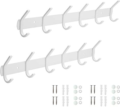 LA BONHEUR Hakenleiste Kleiderhaken 2 Stück Wand Wandhaken Bad Badzimmer Küche Tür Garderobe Garderobenhaken für Kleidung, Edelstahl Malprozess Jacken Halter (Weiss, 6 Haken) 42cm