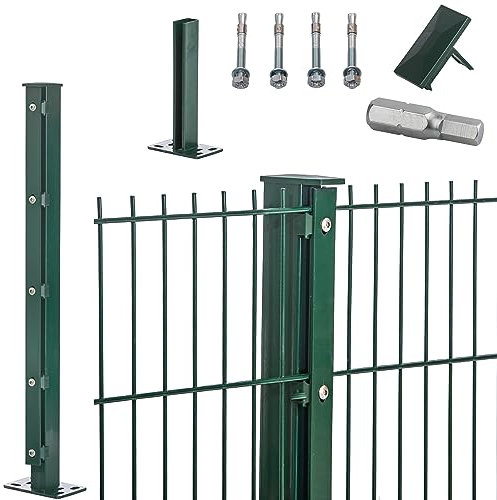 Doppelstabmattenzaun zum Aufdübeln 656 in Moosgrün | Gartenzaun | Stabmattenzaun | mit Fußplatte 300mm | 10-183 cm