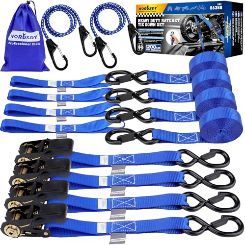 Ratchet Straps Heavy Duty, Tie Down Straps Ratchet Set, 2200 LB Break Strength, Safety Lock S Hooks, Best for Moving, Securing Cargo, Kayaks, Mountain (4 Pack)