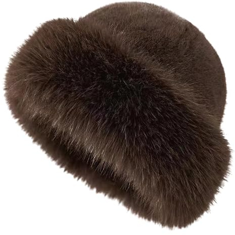 Copbopwn Bonnet de Pêcheur en Fourrure Épaisse pour Femme - Chapeau Seau Moelleux en Fausse Fourrure - Chapeau d'Hiver Chaud en Fourrure pour Femme - Chapeau en Fausse Fourrure Moelleux pour Femme