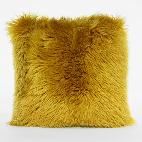 MUCHI OLLENGO Cuscino di Design in Vera Pelliccia di Montone per Sedie, Divano, Letto, 40x40 cm, Giallo Senape