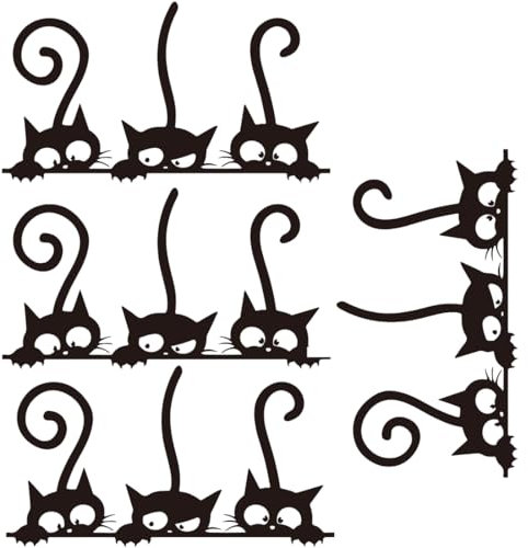 ZORVUJI Set di 4 Adesivi Murali Gatti Neri Divertenti, Adesivi Decorativi per Parete, Adesivi Muro Camera da Letto e Soggiorno, Sticker Gatti per Cameretta e Finestra