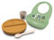 Miniland - Baby-BLW-Geschirr aus Silikon | Baby-Teller mit Rutschfester Saugfunktion, Silikon-Lätzchen mit Tasche, Becher und Besteck | Kindergeschirr für Baby Led Weaning (Set Garden)